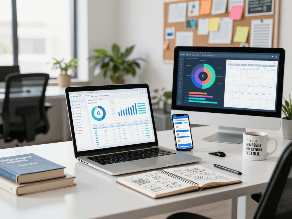 Digital marketer analyzing data and engagement metrics at net88.se.net workspace, showcasing a modern office environment.