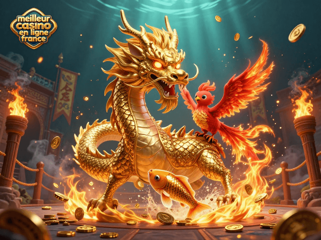 Vivez l'aventure dans le meilleur casino en ligne France, avec un dragon doré et des pièces d'or.