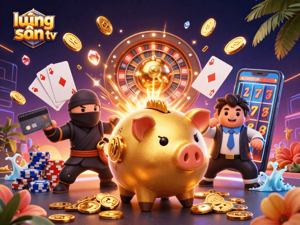 Experience the excitement of lương sơn tv with vibrant characters and golden treasures in a dynamic casino scene.