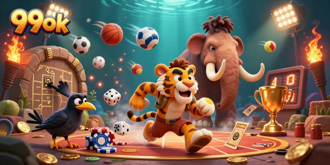 Bet on exciting moments in 99ok's prehistoric casino featuring sports action and vibrant elements.