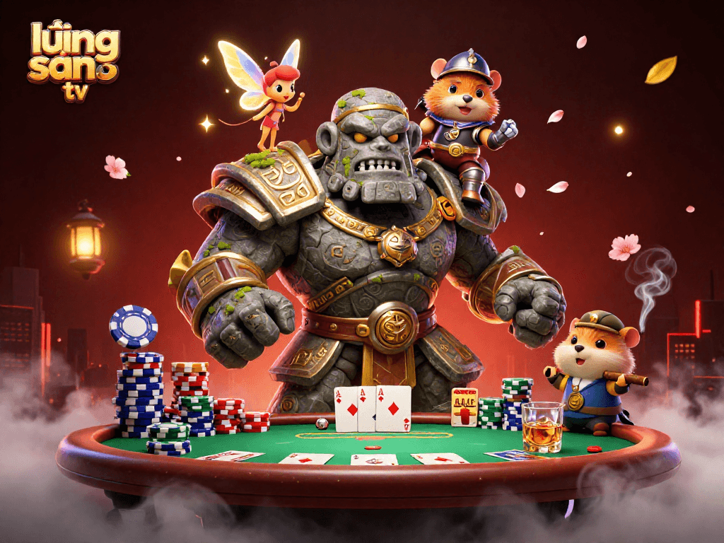 Experience thrilling gameplay on lương sơn tv as the ancient stone golem guardian comes to life amidst vibrant casino elements.