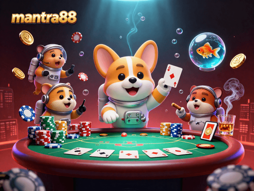 Experience exciting gameplay at mantra88 with a vibrant 3D casino scene featuring cartoon characters in action.