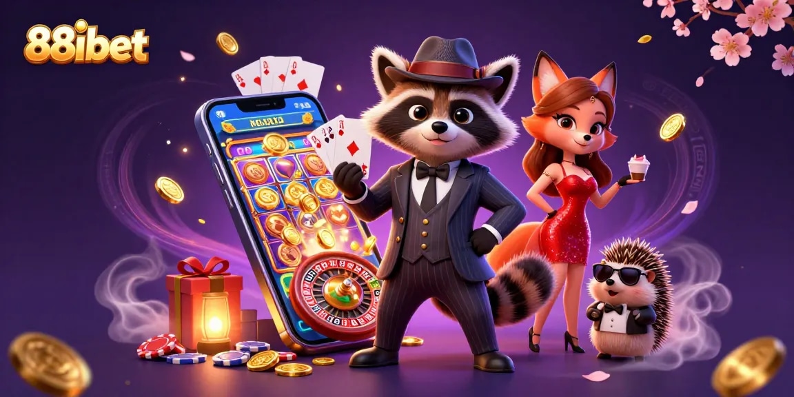 Experience winning thrills with 88ibet as the charming raccoon and fox enjoy vibrant slot games.