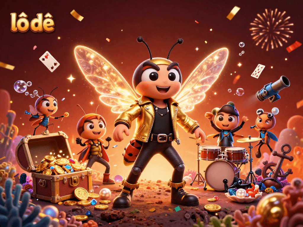 Capture the thrill with the lô đề scene featuring a cicada rock star and vibrant casino elements.