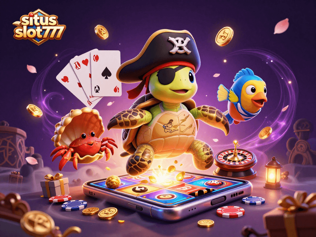 Situs slot777 offers dynamic gameplay with a pirate turtle, showcasing a thrilling slot experience.