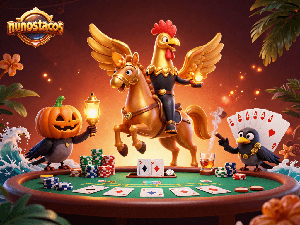 Experience nunostacos with golden rooster and friends winning at the poker table.