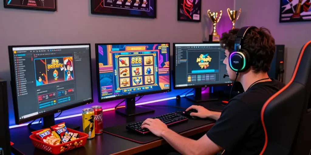 Engaging player immersed in a vibrant slot88 alternatif gaming environment.