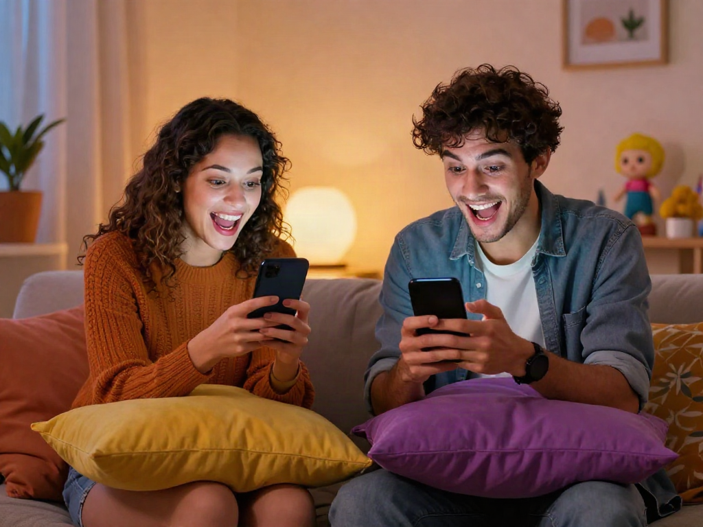 Engaging scene of friendly sex chat conversation in a cozy room.