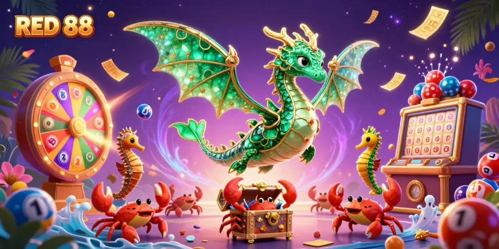 Experience the excitement of winning at RED 88 with lively casino elements and vibrant characters
