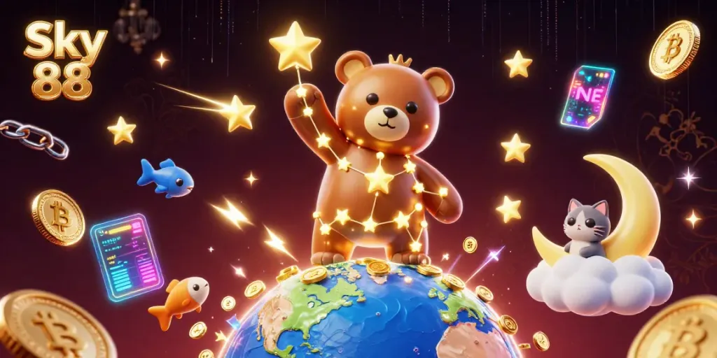 Experience thrilling gaming at Sky 88, where golden constellation bears and crypto coins elevate gameplay excitement.