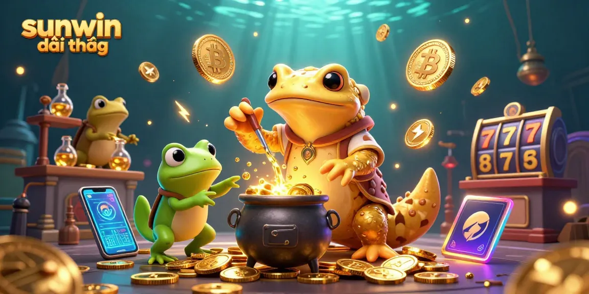 Transform your gameplay with sunwin đổi thưởng as golden salamanders and crypto elements create a vibrant casino scene.